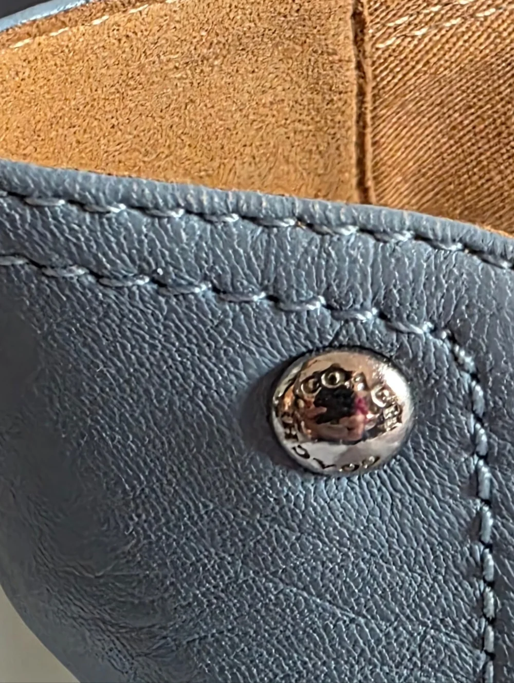 COACH (7.5B) Chelsea Light Blue Leather Cap-Toe Ballet Flats - Picture 7 of 14